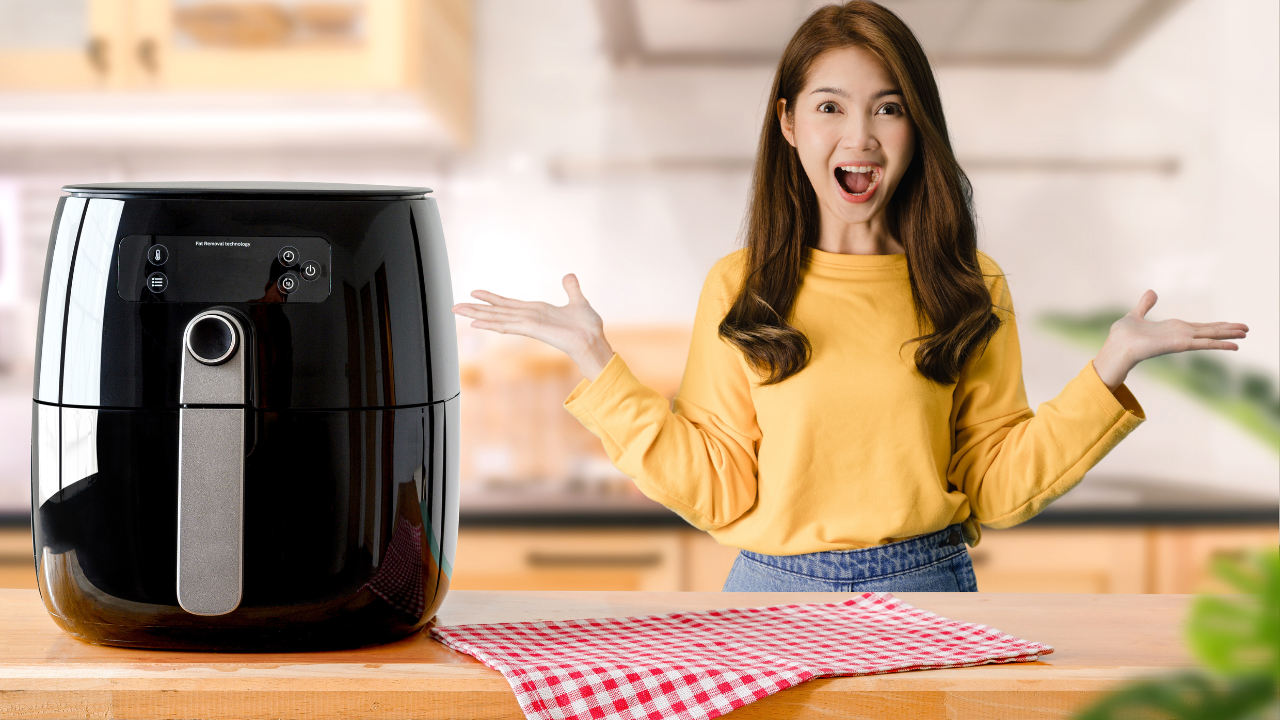 lady with air fryer